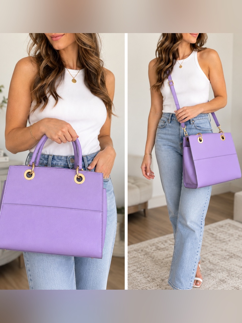NWT Trina Turk Lilac Vegan Leather Structured Tote Satchel Bag